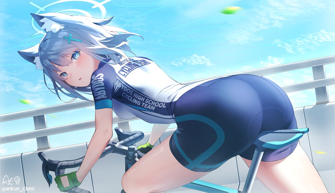 Aekun Cben Blue Archive Sunaookami Shiroko Angel Animal Ears Ass Bike Shorts Nekomim