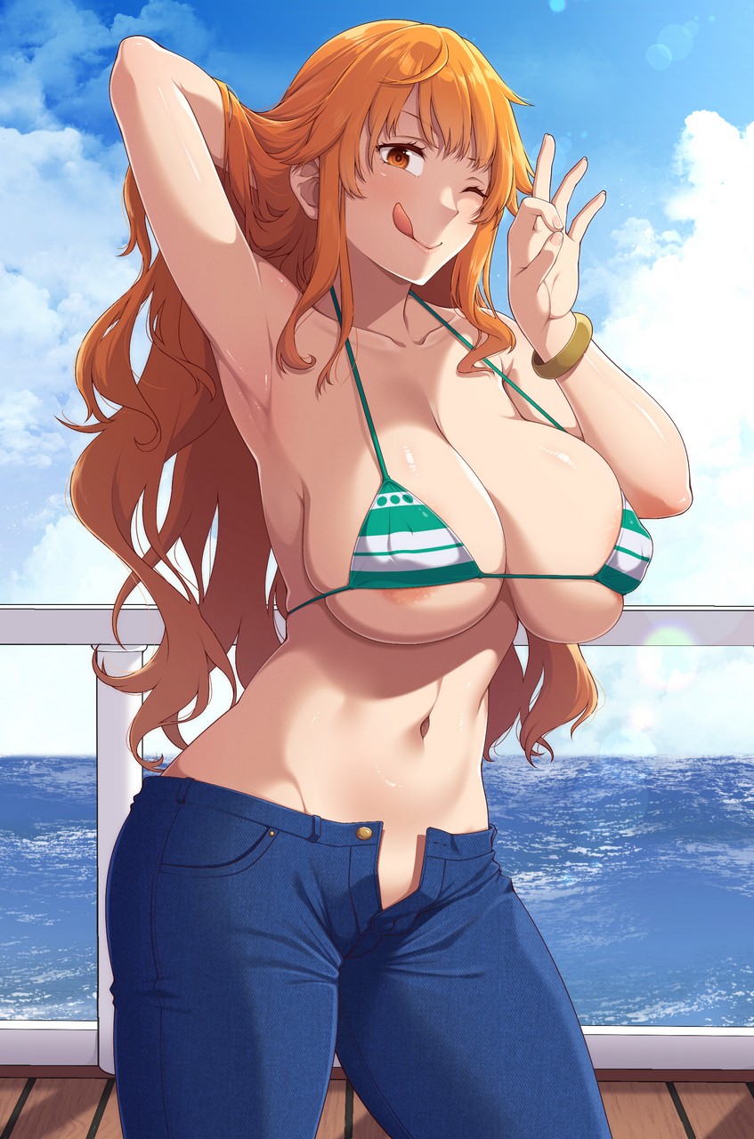 Ao Banana One Piece Nami Areola Bikini Top Erect Nipples Nopan Swimsuits