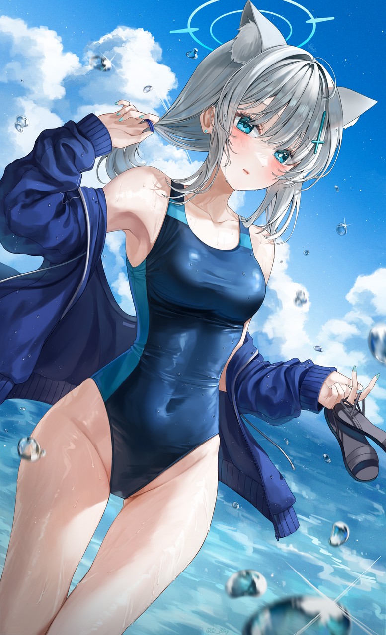 Bling Epvc5242 Blue Archive Sunaookami Shiroko Angel Animal Ears Nekomimi Swimsuits We