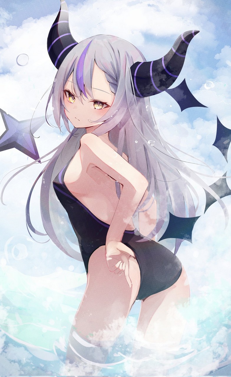 Croa76 Hololive La Darknesss Ass Horns Loli Swimsuits Tail We