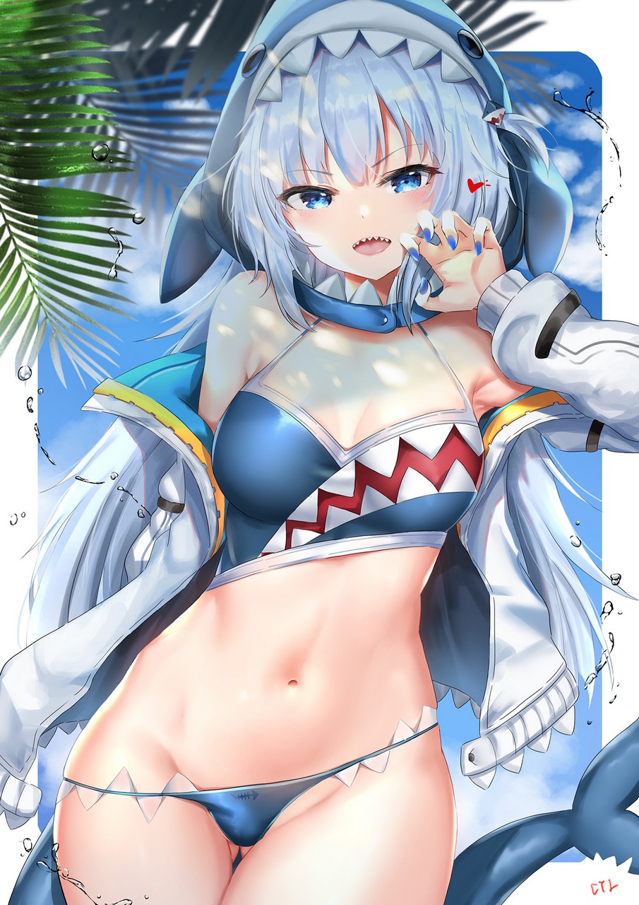 Cyicheng Hololive Hololive English Gawr Gura Bikini Open Shirt Swimsuits Tai