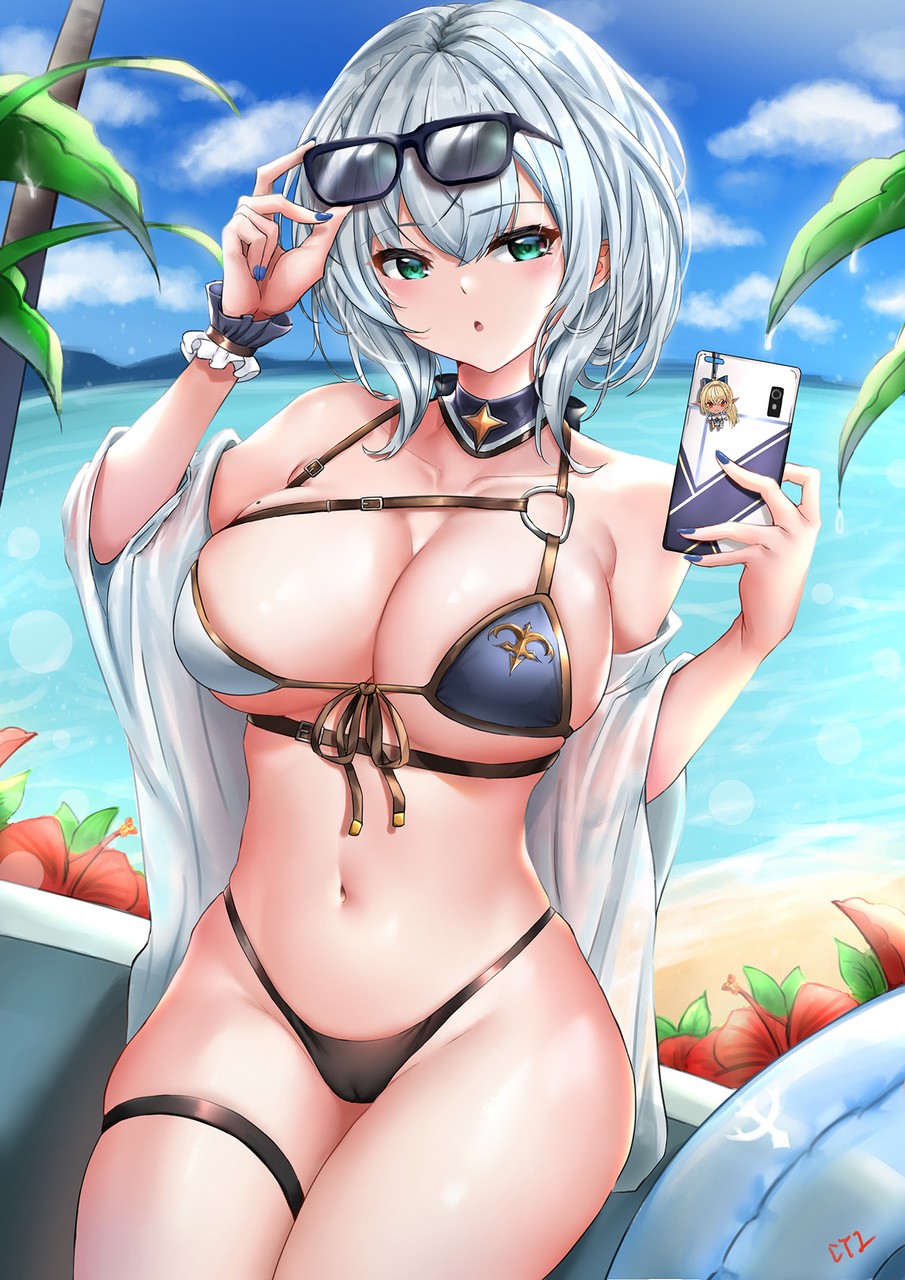 Cyicheng Hololive Shirogane Noel Bikini Cameltoe Garter Megane Open Shirt See Through Swimsuit