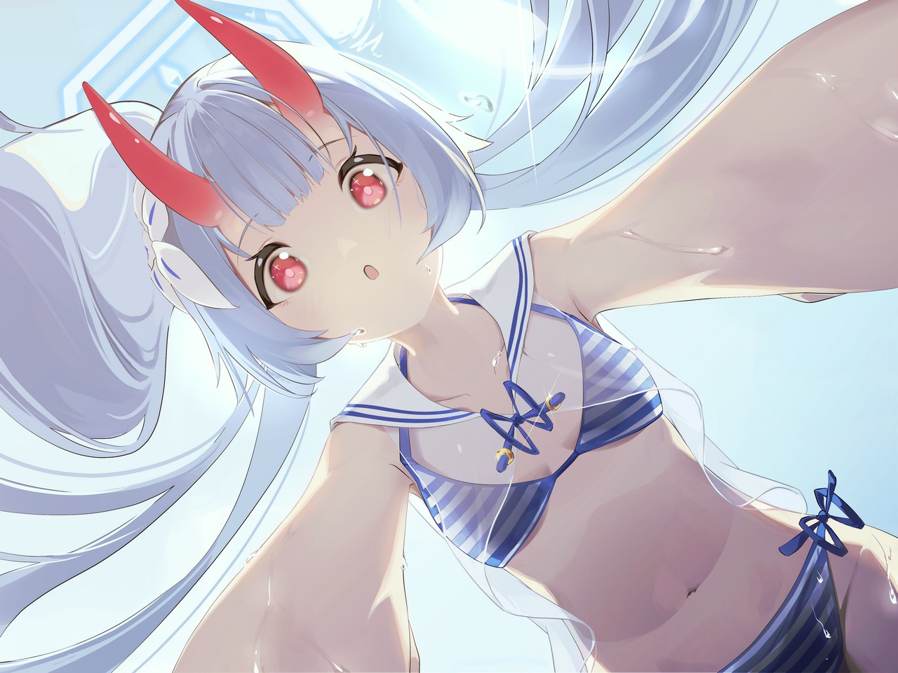 Ensol Blue Archive Waraku Chise Angel Bikini Horns See Through Swimsuit