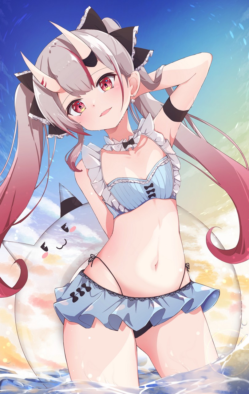 Fumi Fumibeing Hololive Nakiri Ayame Bikini Horns Skirt Lift Swimsuits We