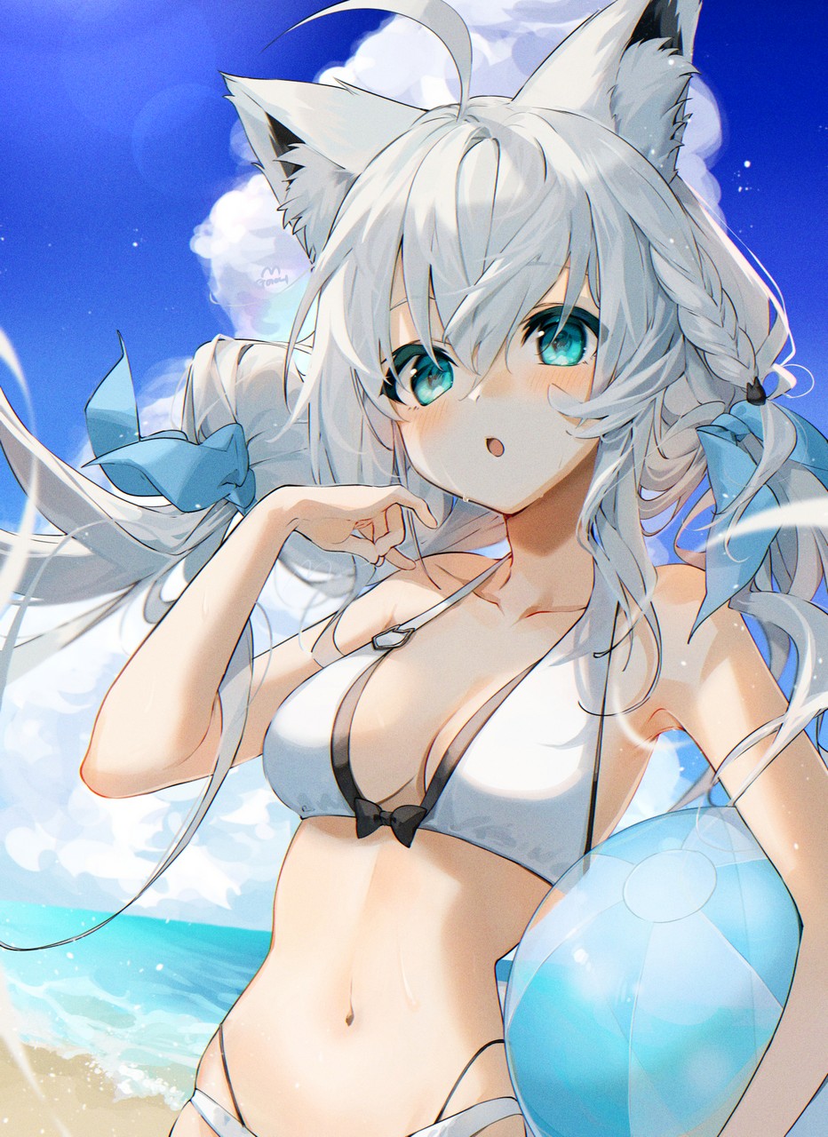 Gotou Nekocat Hololive Shirakami Fubuki Animal Ears Bikini Swimsuit