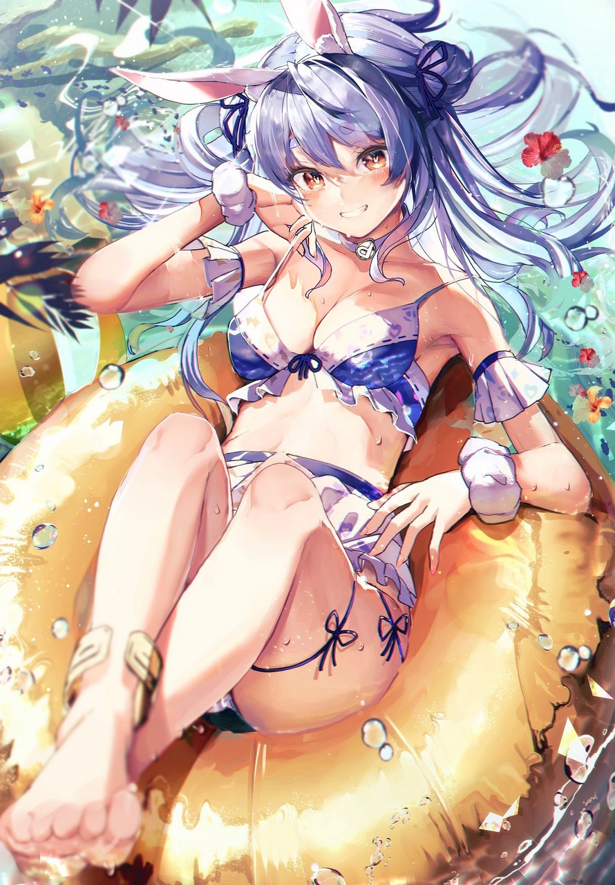 Haruhina Purple Hololive Usada Pekora Animal Ears Bikini Bunny Ears Feet Garter Swimsuit