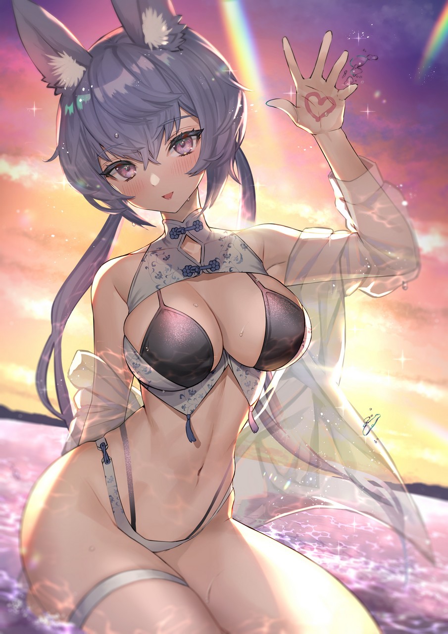 Hitowa Animal Ears Bikini Garter See Through Swimsuit