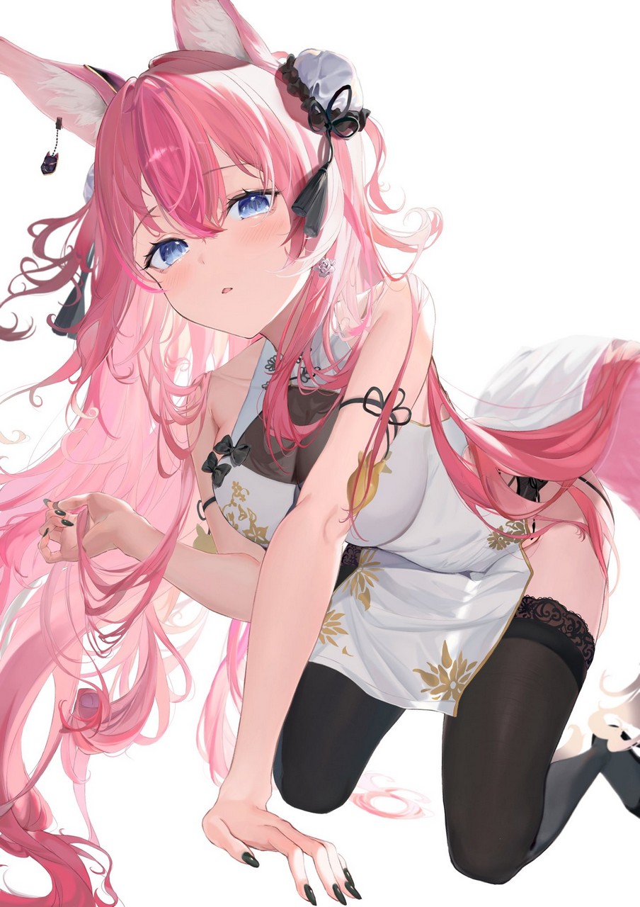 Indie Virtual Youtuber Animal Ears Chinadress See Through Stockings Tail Thighhigh