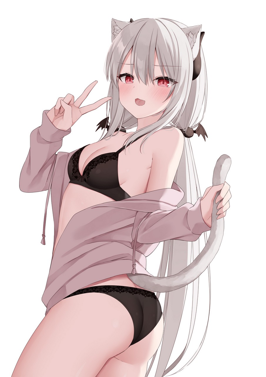 Kamu Geeenius Animal Ears Ass Bra Horns Nekomimi Open Shirt Pantsu Tail