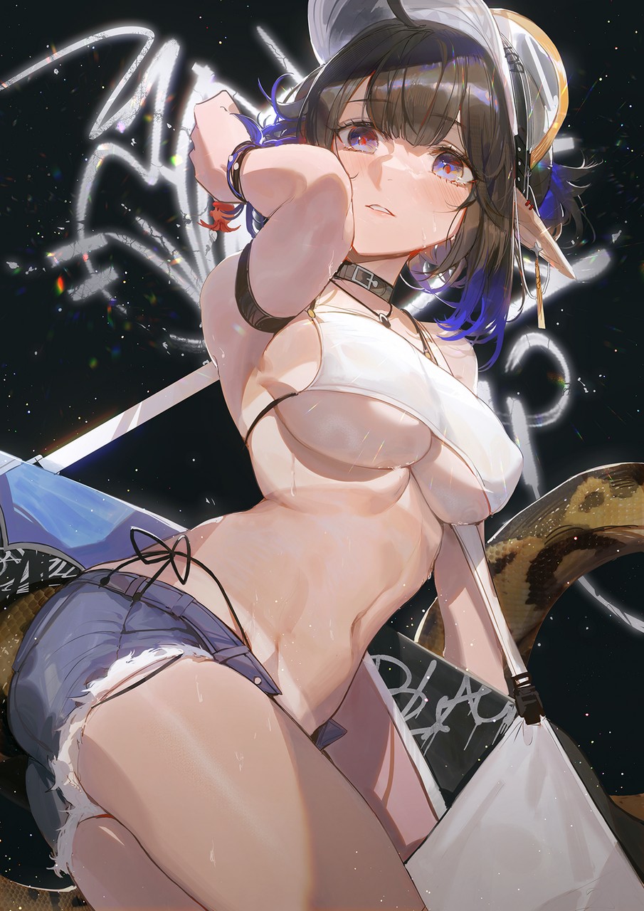 Kuroduki Pieat Arknights Eunectes Arknights Bikini Erect Nipples Pointy Ears Swimsuit