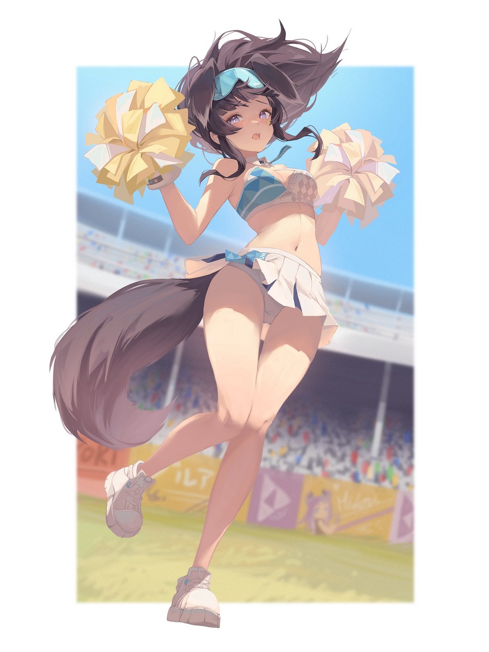 Midori Xu Blue Archive Nekozuka Hibiki Animal Ears Cheerleader Pantsu Skirt Lift Tail