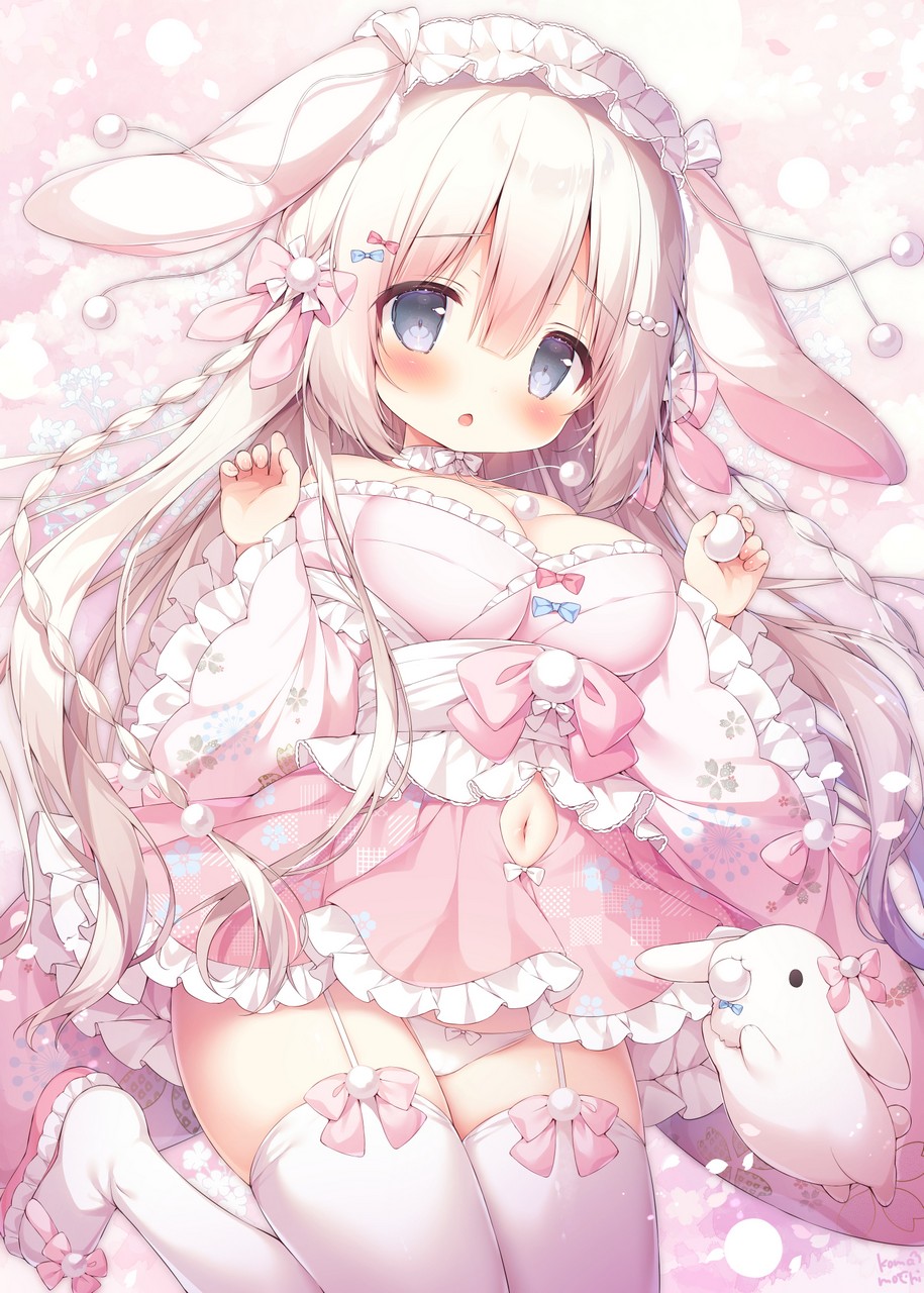 Momozu Komamochi Animal Ears Bunny Ears Maid No Bra Pantsu Skirt Lift Stockings Thighhighs Wa Mai