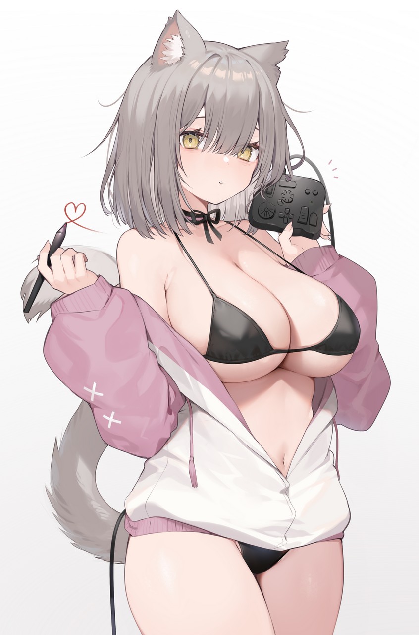 Muryou Animal Ears Bikini Nekomimi Open Shirt Swimsuits Tai