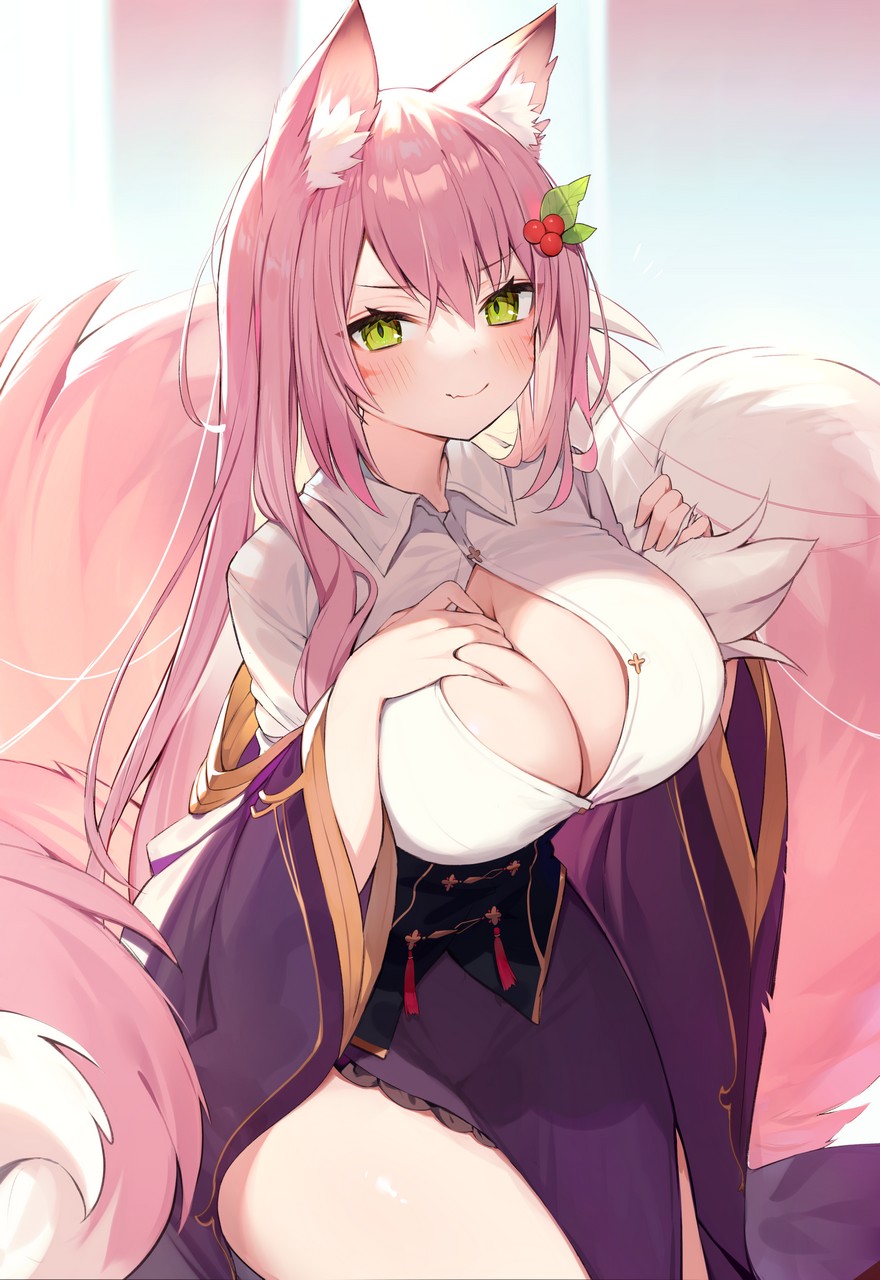 Muryou Animal Ears Kitsune No Bra Open Shirt Tai