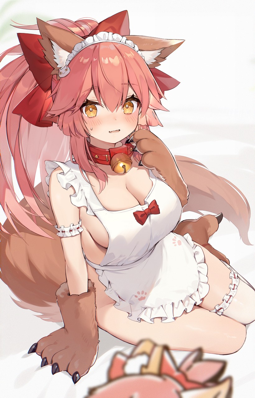 Muryou Fate Grand Order Tamamo Cat Animal Ears Naked Apron Tail Thighhigh