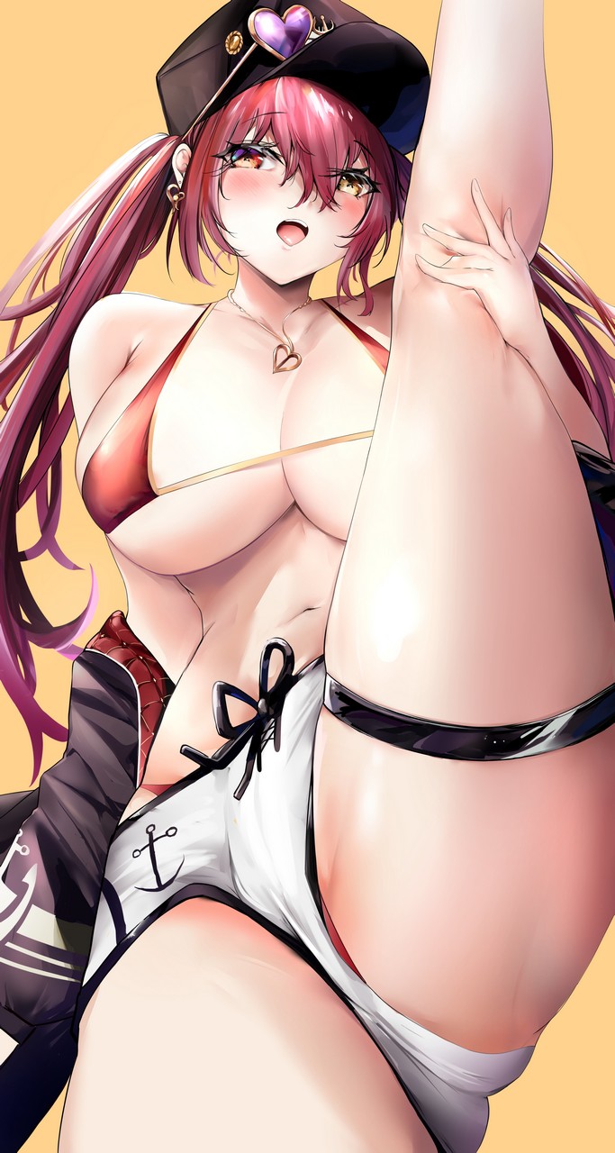 Ner0o Hololive Houshou Marine Bikini Garter Heterochromia Megane Open Shirt Swimsuit