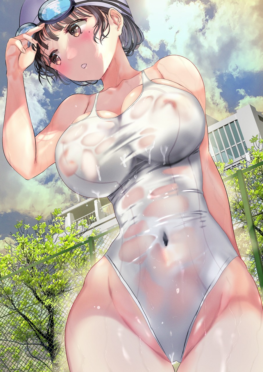 Ogata Tei Nipples See Through Swimsuits Wet Wet Clothe