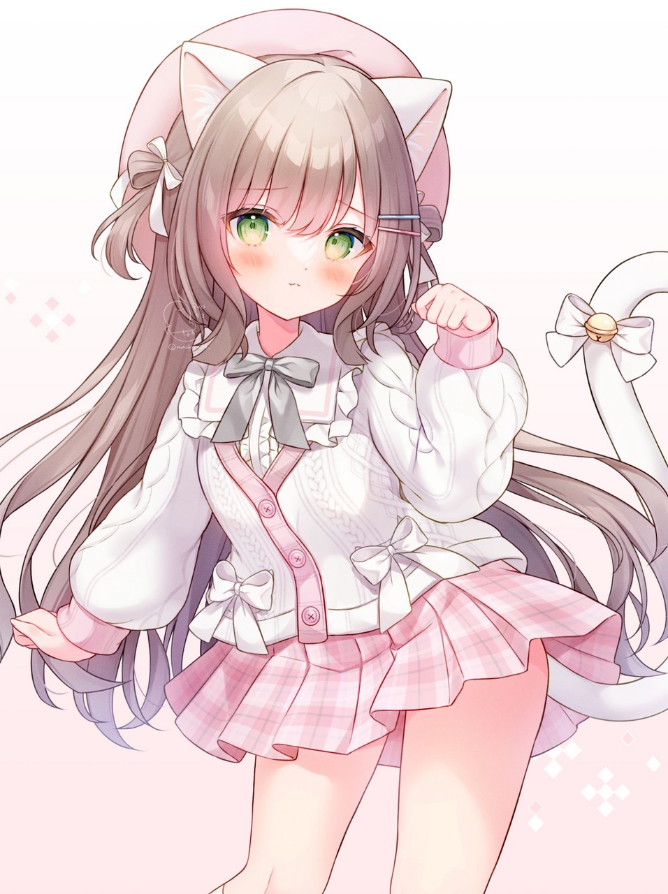 Omochi Monaka Animal Ears Nekomimi Seifuku Skirt Lift Sweater Tai