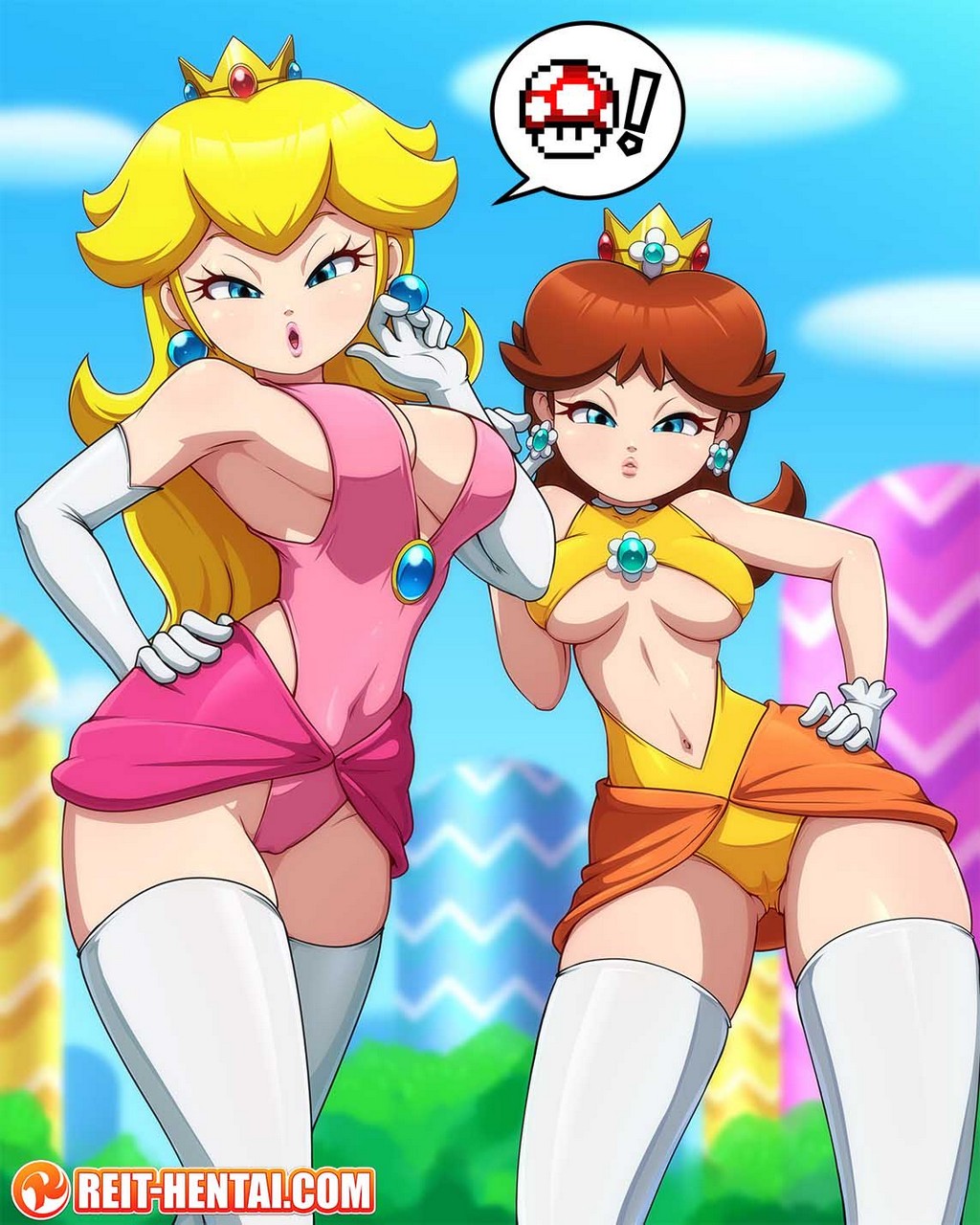 Reit Mario Bros Princess Daisy Princess Peach Toadstool Cameltoe Leotard No Bra Thighhigh