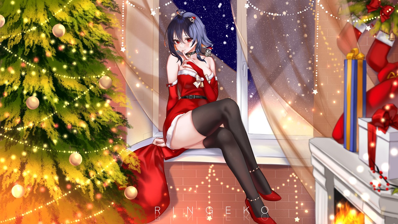 Ringeko Chan Christmas Dress Heels No Bra Thighhigh