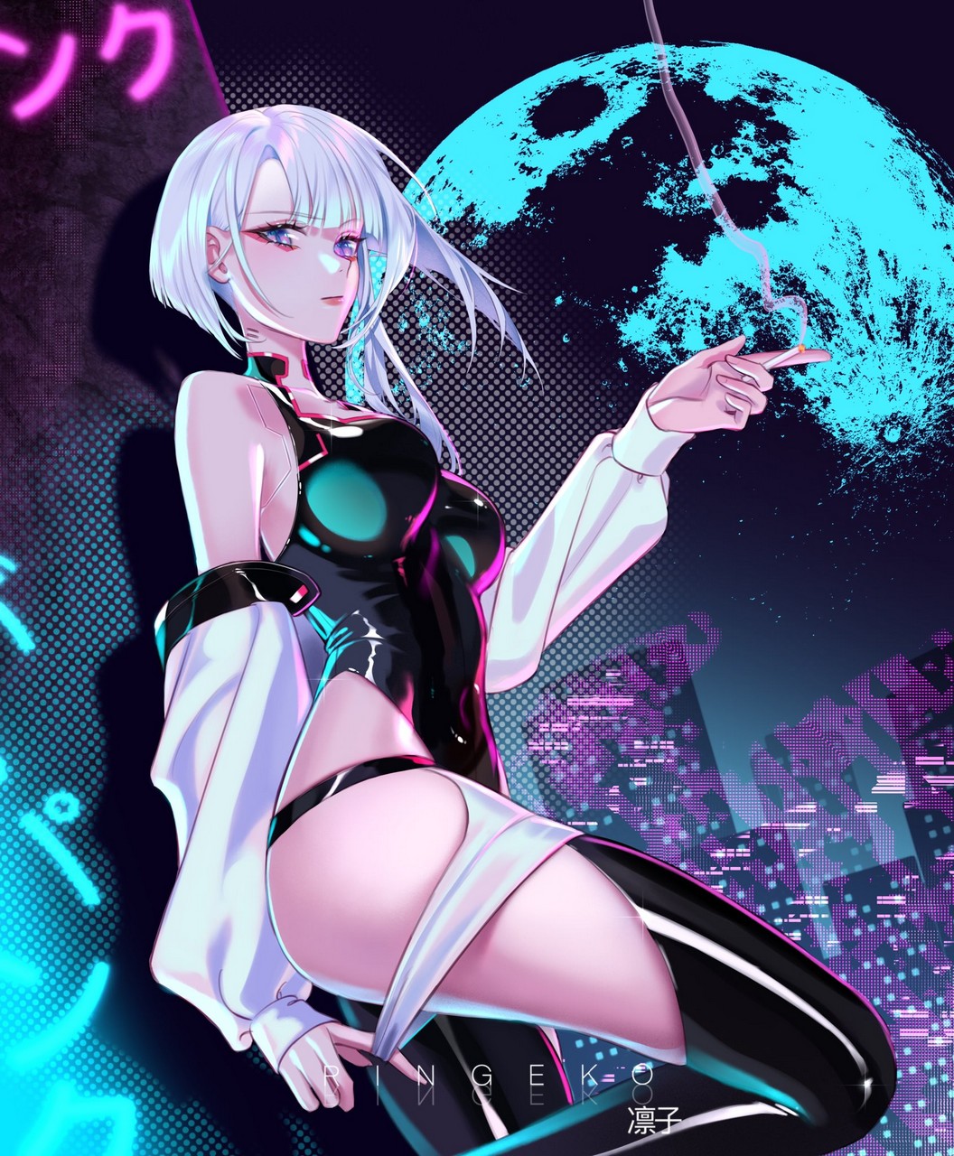Ringeko Chan Cyberpunk 2077 Lucy Cyberpunk Bodysuit No Bra Smokin