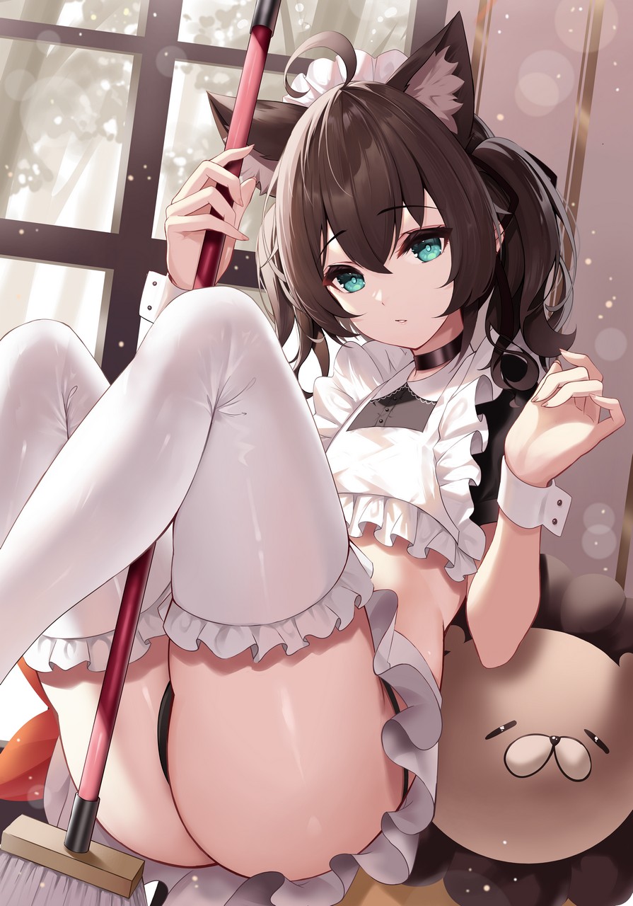 Roina Effj7473 Hololive Natsuiro Matsuri Animal Ears Cameltoe Maid Pantsu Skirt Lift Thighhighs Thon