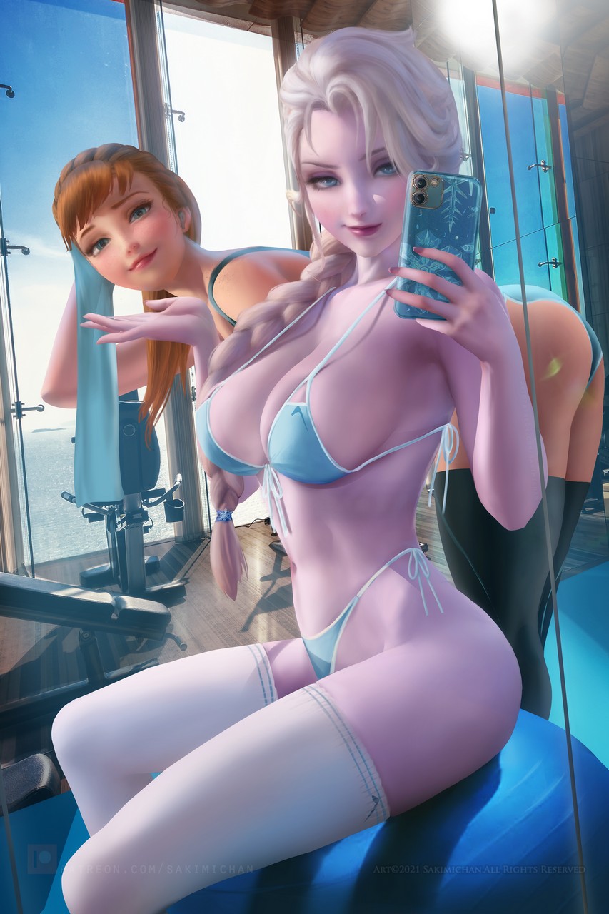 Sakimichan Frozen Anna Frozen Elsa Frozen Ass Bikini Selfie Swimsuits Thighhighs Thon