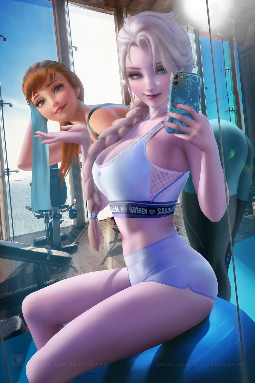Sakimichan Frozen Anna Frozen Elsa Frozen Ass Gym Uniform No Bra Selfi