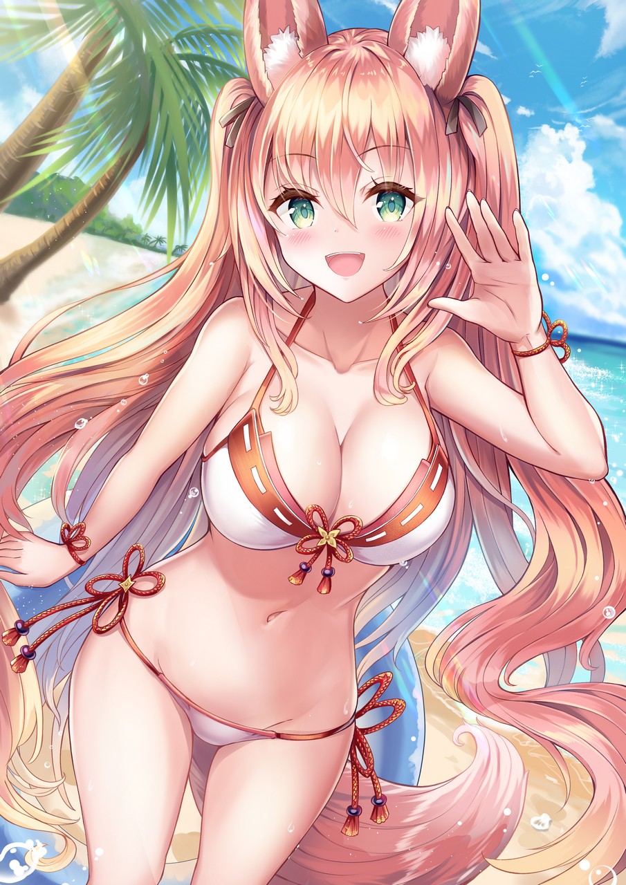 Sakura Ani Animal Ears Bikini Cleavage Kitsune Swimsuits Tail We