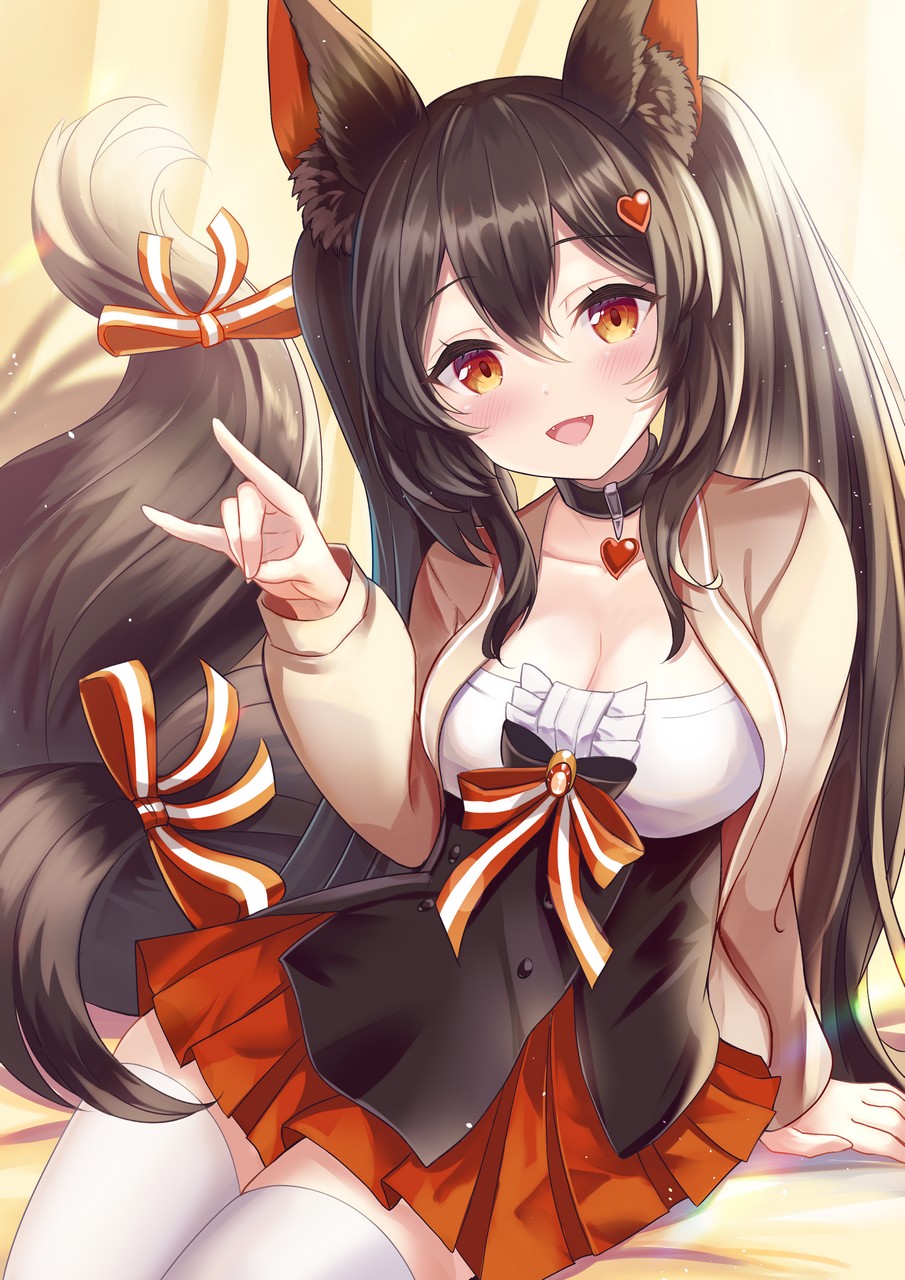 Sakura Ani Animal Ears Cleavage Kitsune Tail Thighhigh