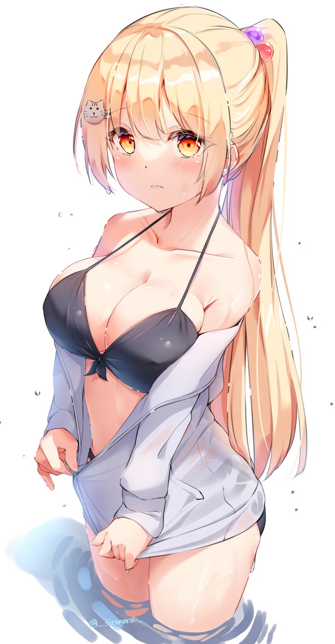 Shironora Bikini Cleavage Open Shirt See Through Swimsuits Undressing Wet Wet Clothe