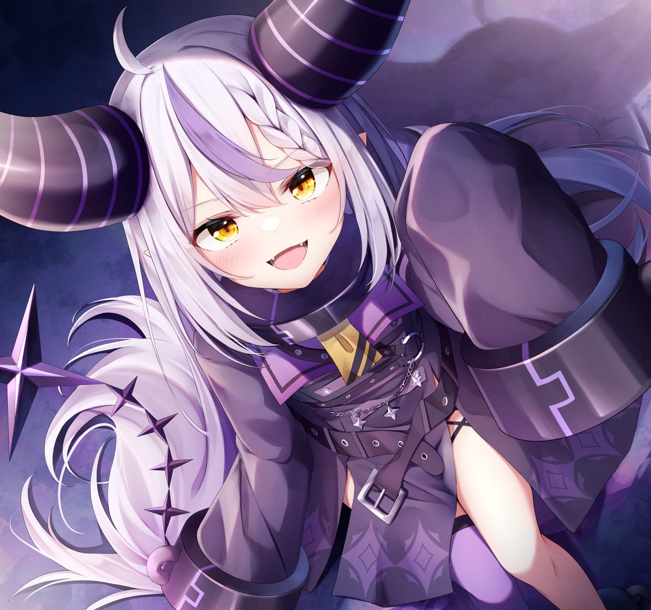 Shishou Doragyurosu Hololive La Darknesss Dress Garter Horns Pointy Ears Tail Thighhigh