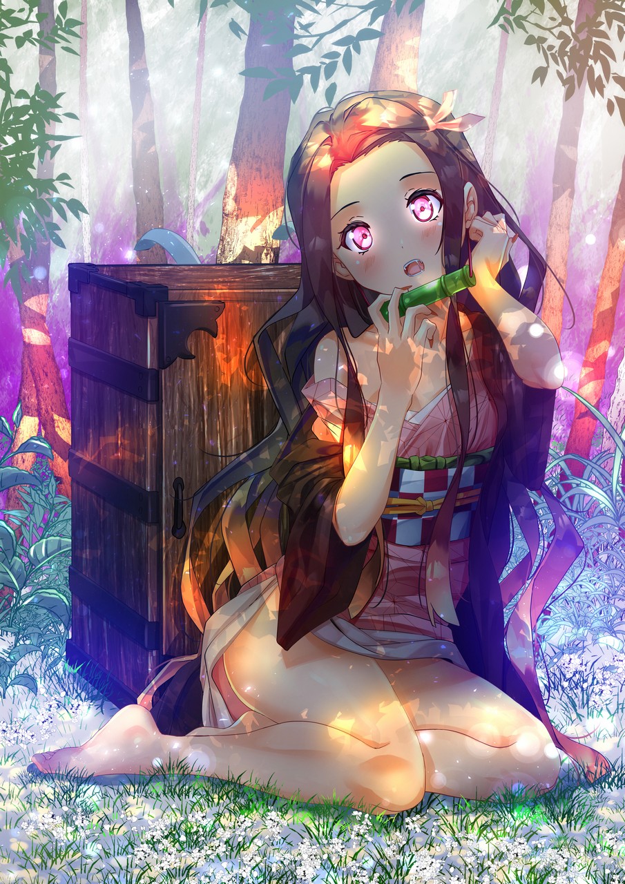 Sydus Kimetsu No Yaiba Kamado Nezuko Japanese Clothes No Bra Open Shirt Skirt Lif