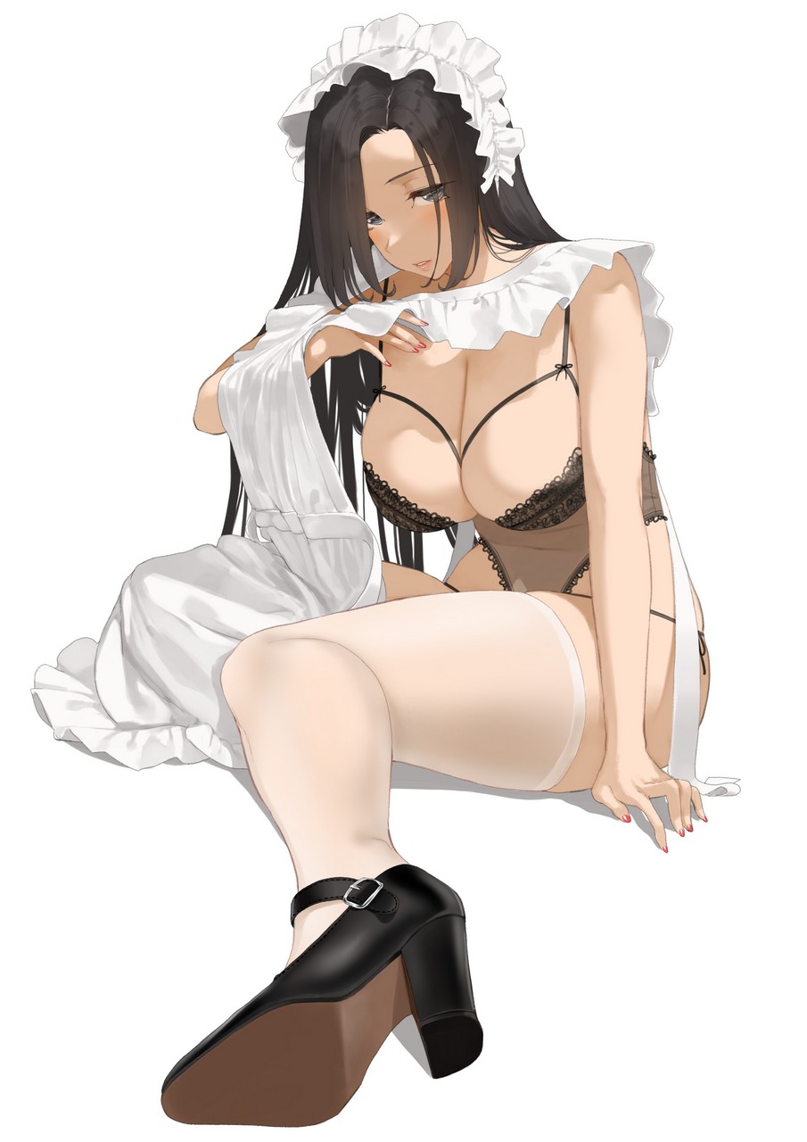 Throtem Bra Heels Lingerie Maid Pantsu See Through String Panties Thighhigh