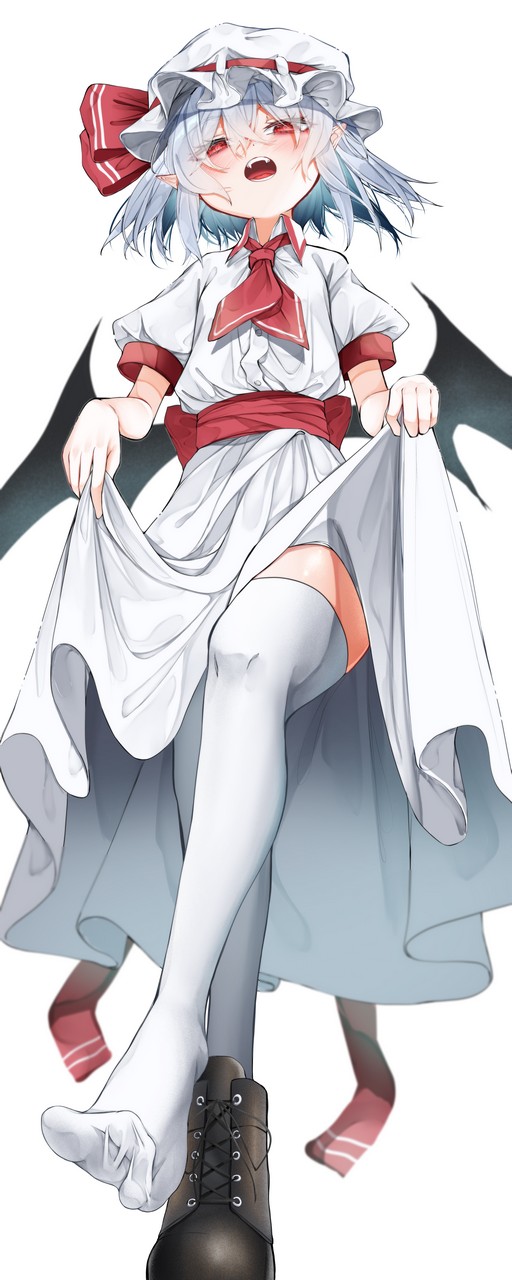 Tsune Tune Touhou Remilia Scarlet Dress Pointy Ears Skirt Lift Thighhighs Wing