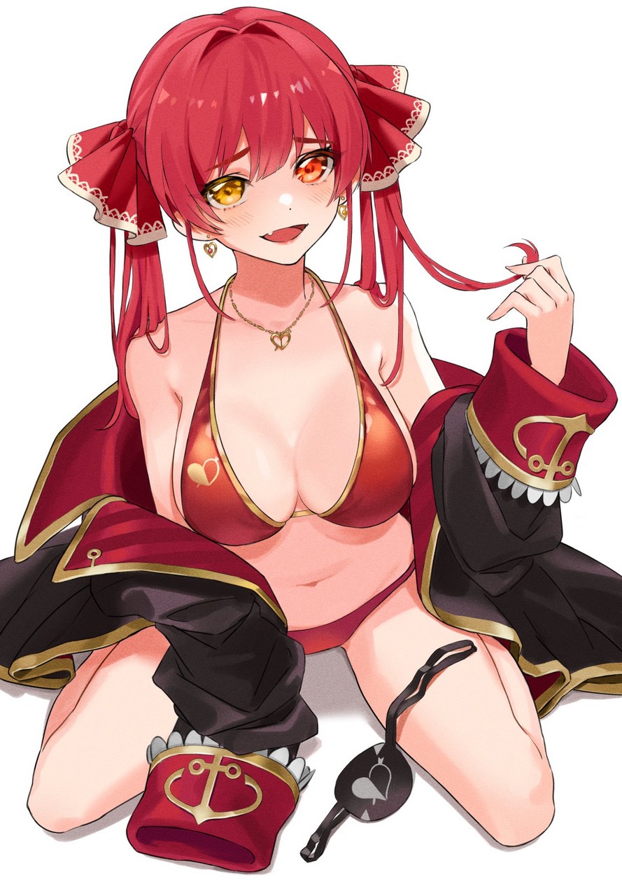 Yuku Oe Hololive Houshou Marine Bikini Heterochromia Open Shirt Pirate Swimsuit