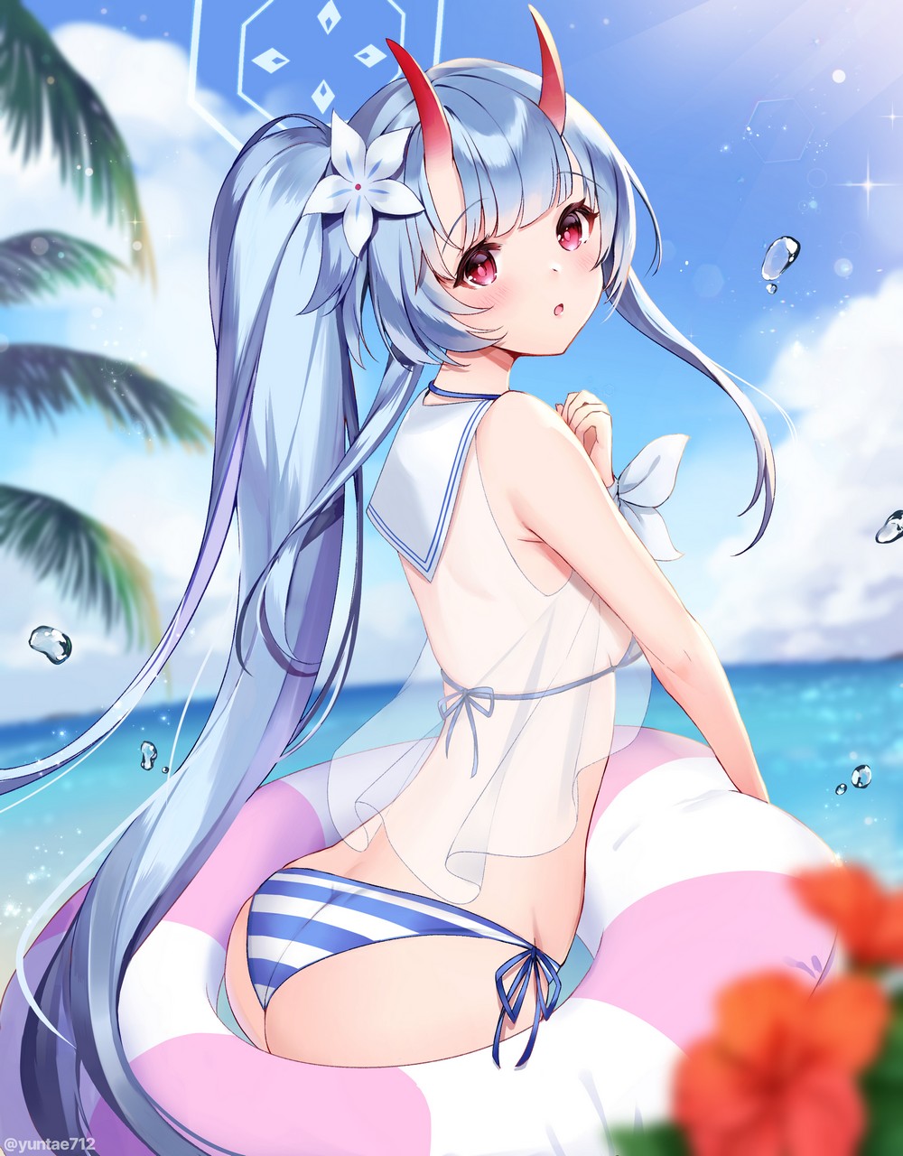 Yuntae Blue Archive Waraku Chise Angel Ass Bikini Horns Loli See Through Swimsuits Thon