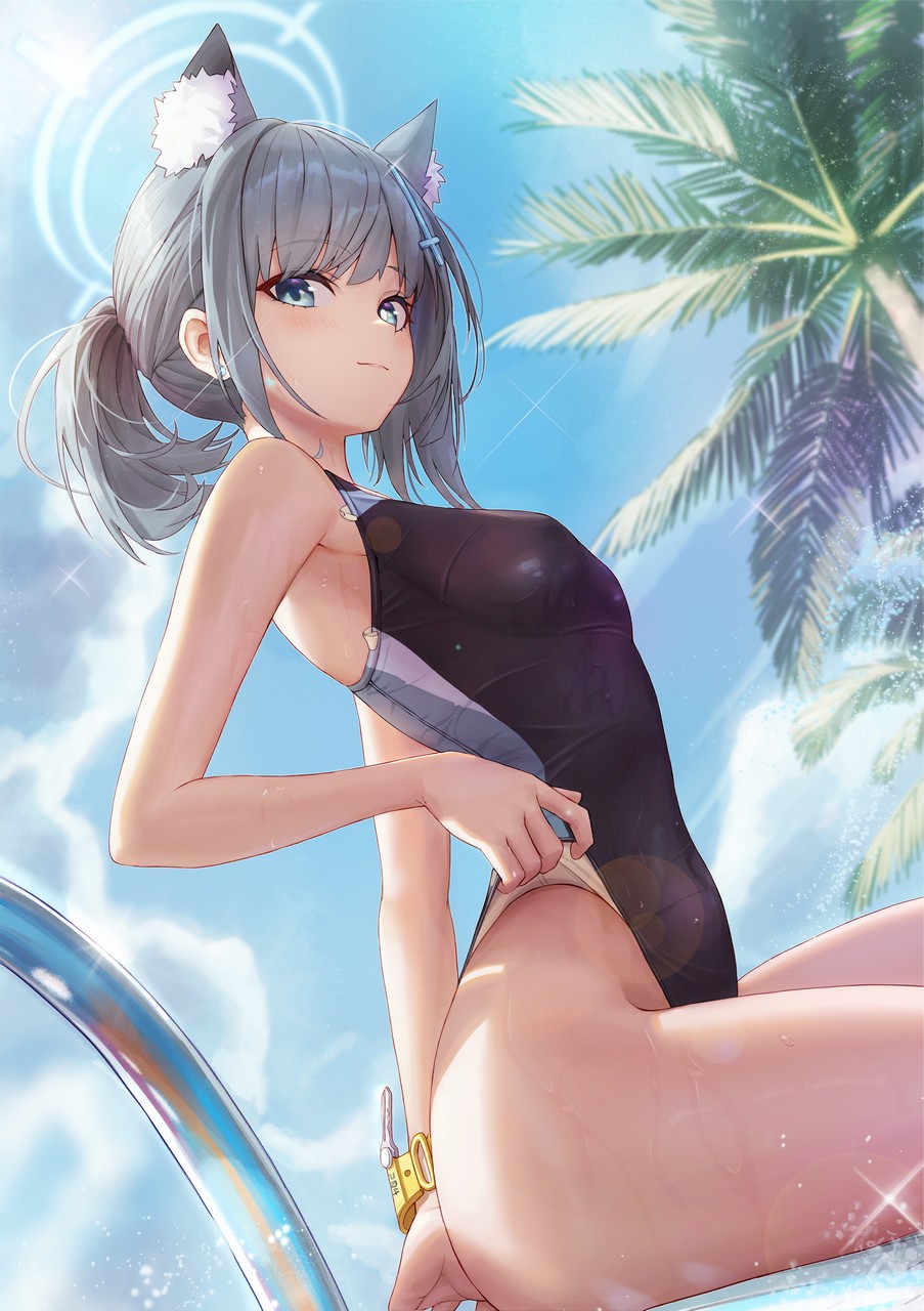 Hamstarhand Blue Archive Sunaookami Shiroko Angel Animal Ears Nekomimi Swimsuits We