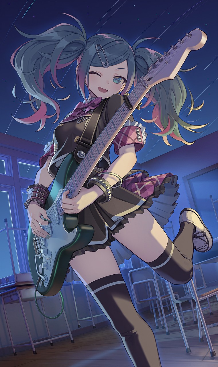 Kurobuta Gekkan Project Sekai Vocaloid Hatsune Miku Guitar Skirt Lift Thighhighs Unifor