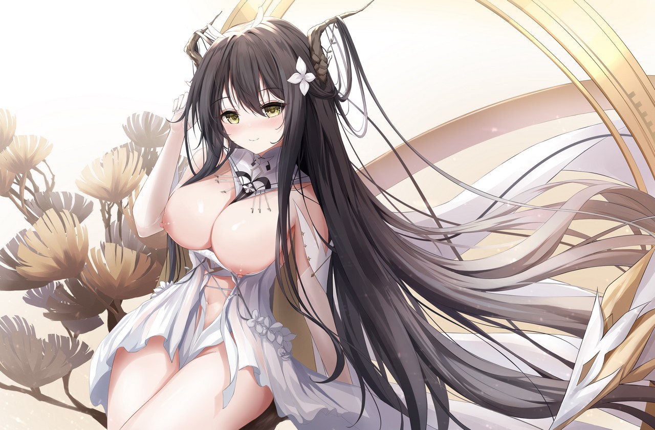 Proverbs Zhenyan Azur Lane Indomitable Azur Lane Breasts Horns Nipples No Bra See Throug