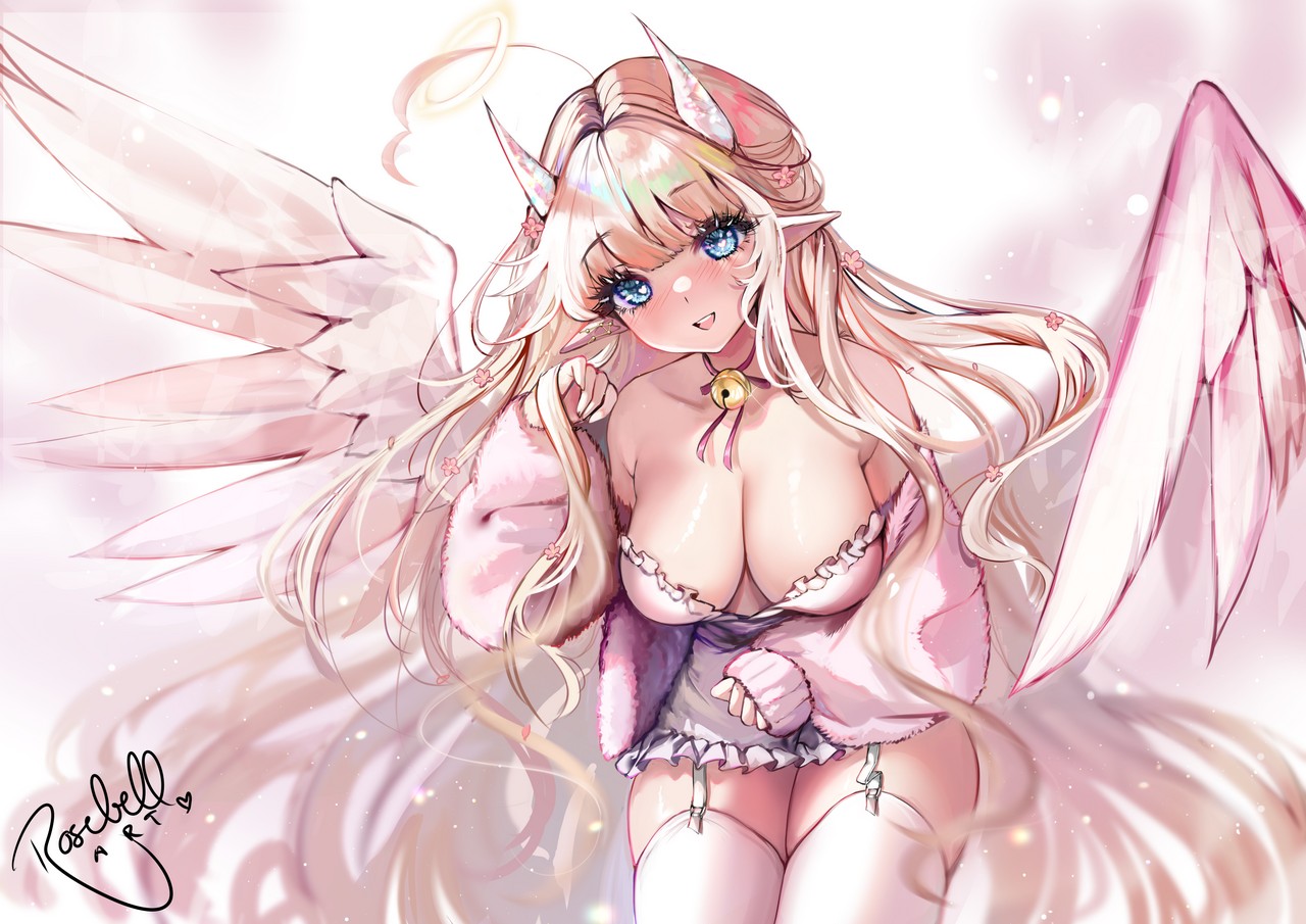 Rosebell Angel Dress Horns No Bra Pointy Ears Stockings Thighhighs Wing